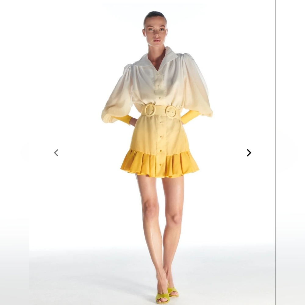 Gigiis Yellow and White Puff Sleeve Dress Sara Dress - Sunset Size M NWT